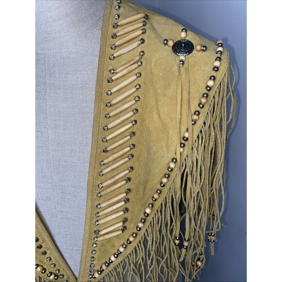 Cripple Creek Shawl Vest Western Leather Studded Bead Fringe Capelet Poncho OS - Picture 2 of 11
